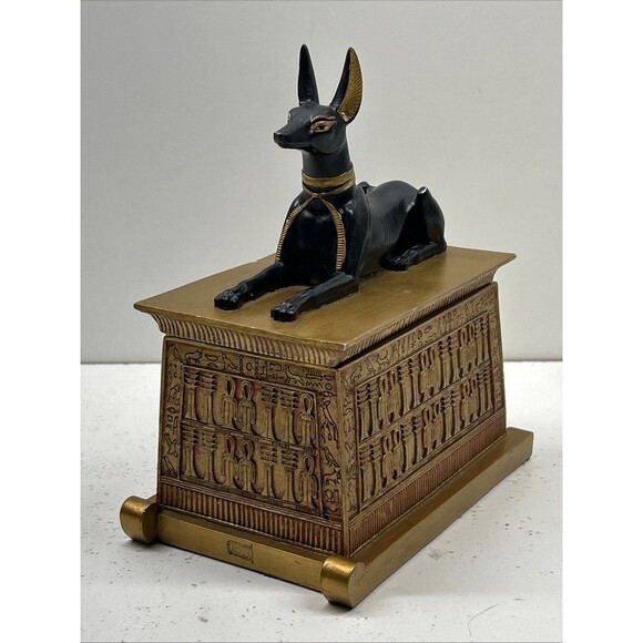 Egyptian God Anubis Trinket Box Figurine Decor Collectible Jewelry Holder - Picture 2 of 16